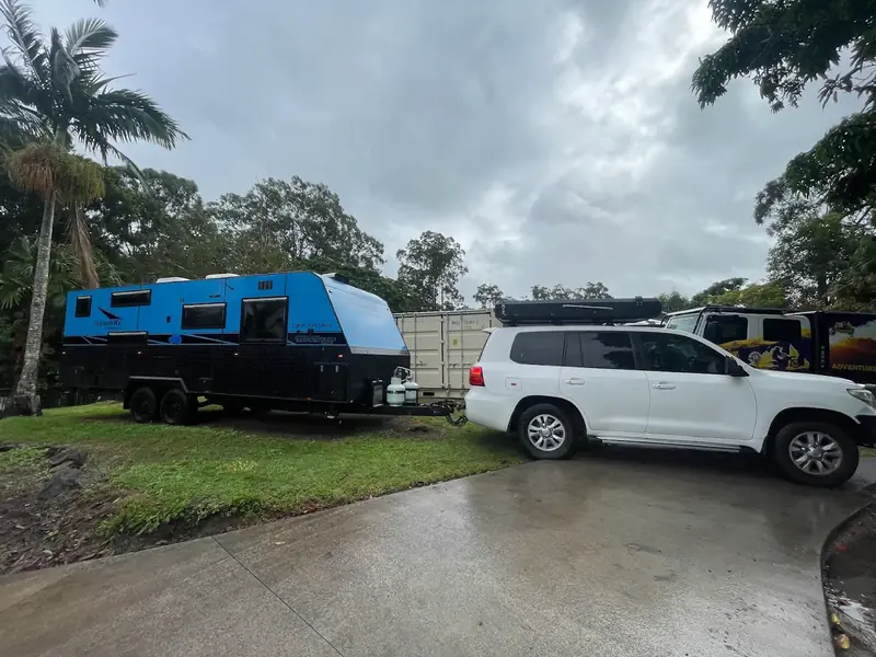 Network RV Terrain caravan hitched to Grant's LandCruiser
